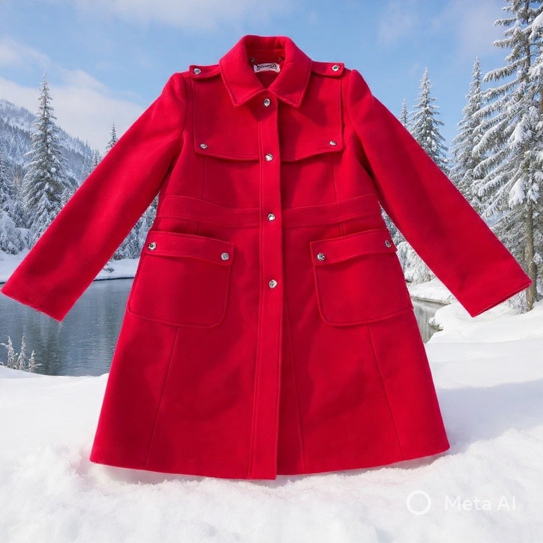 Michael By Michael Kors Red 100% Wool Coat Women 8 Long Length Snap Button